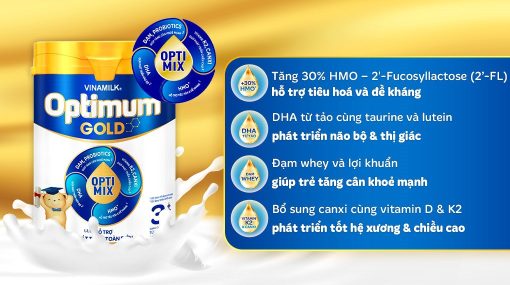 Sữa bột Vinamilk Optimum Gold số 3 cho trẻ từ 1 đến 2 tuổi hộp 900g